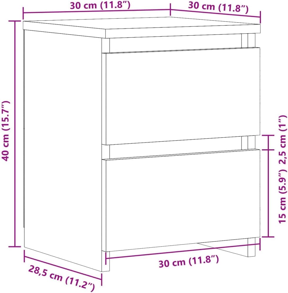 vidaXL Nachttisch 2 STK., Nachtschrank mit 2 Schubladen, Nachtkommode für Schlafzimmer, Nachtkonsole