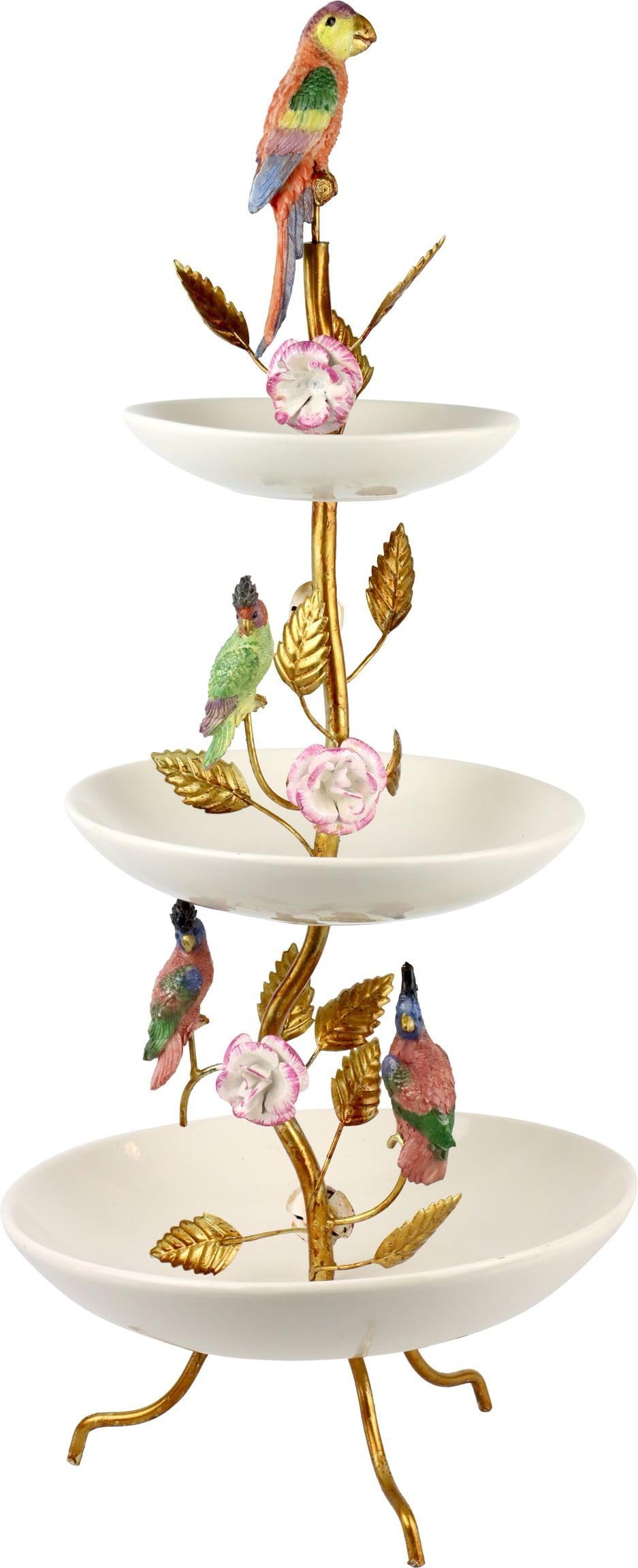 Etagere Paradise Birds - dreistufige Servieretage mit Vogelmotiv, Keramik & Metall, Ø26x62cm