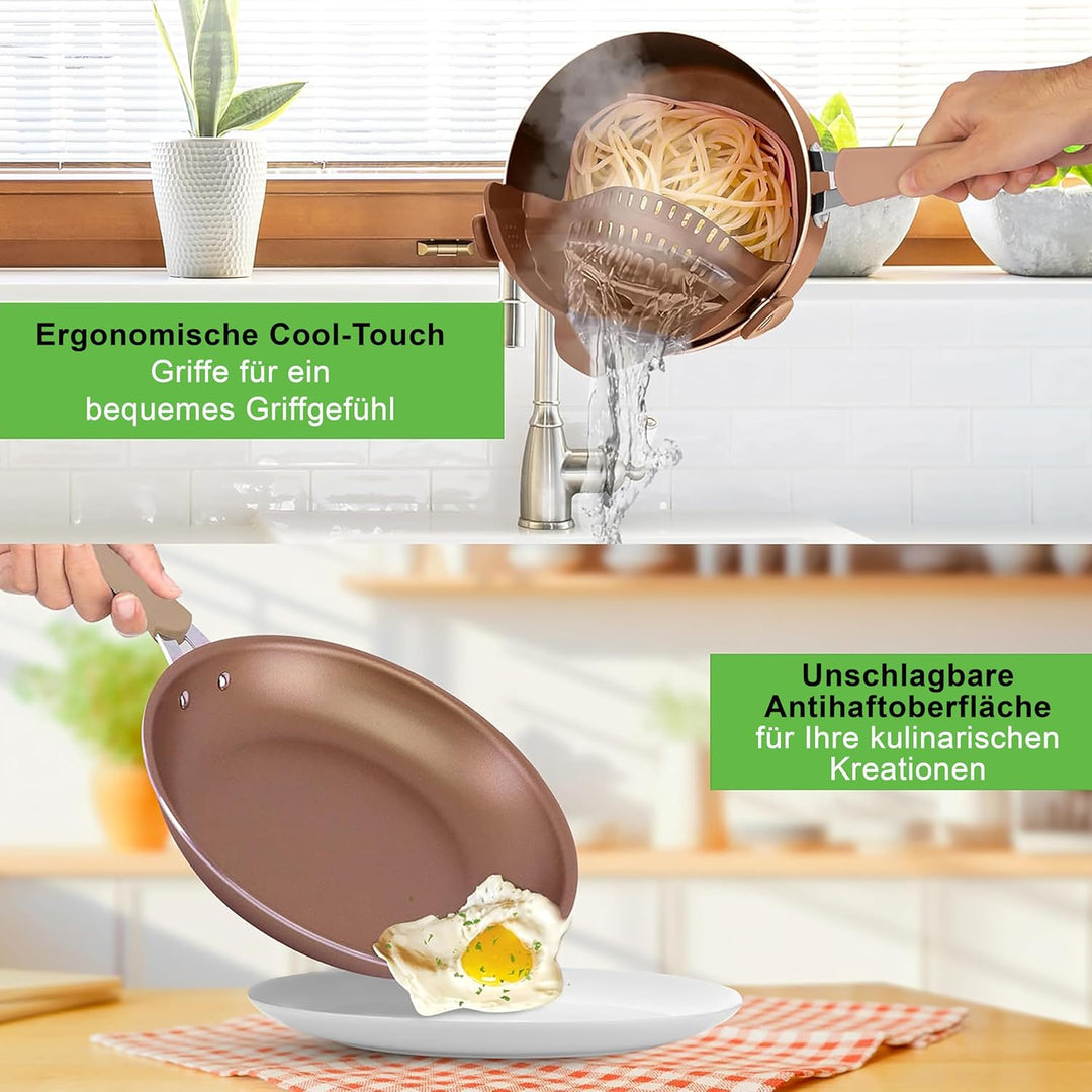 NutriChef Topfset Induktion, Pfannenset 14-teilig, Antihaftbeschichtet, Töpfe & Pfannen PFOA/PFOS-fr