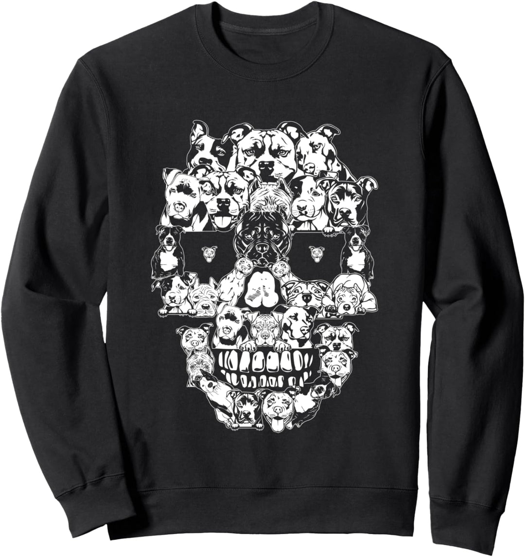 Lustiges Pitbull Totenkopf Hundeskelett Halloween Sweatshirt