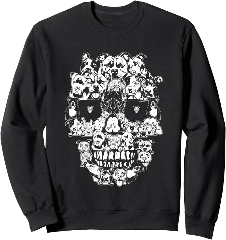 Lustiges Pitbull Totenkopf Hundeskelett Halloween Sweatshirt