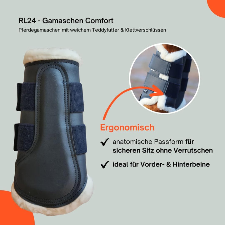 RL24 - Gamaschen Comfort – Pferdegamaschen mit weichem Teddyfutter &amp; Klettverschlüssen – anatomisch