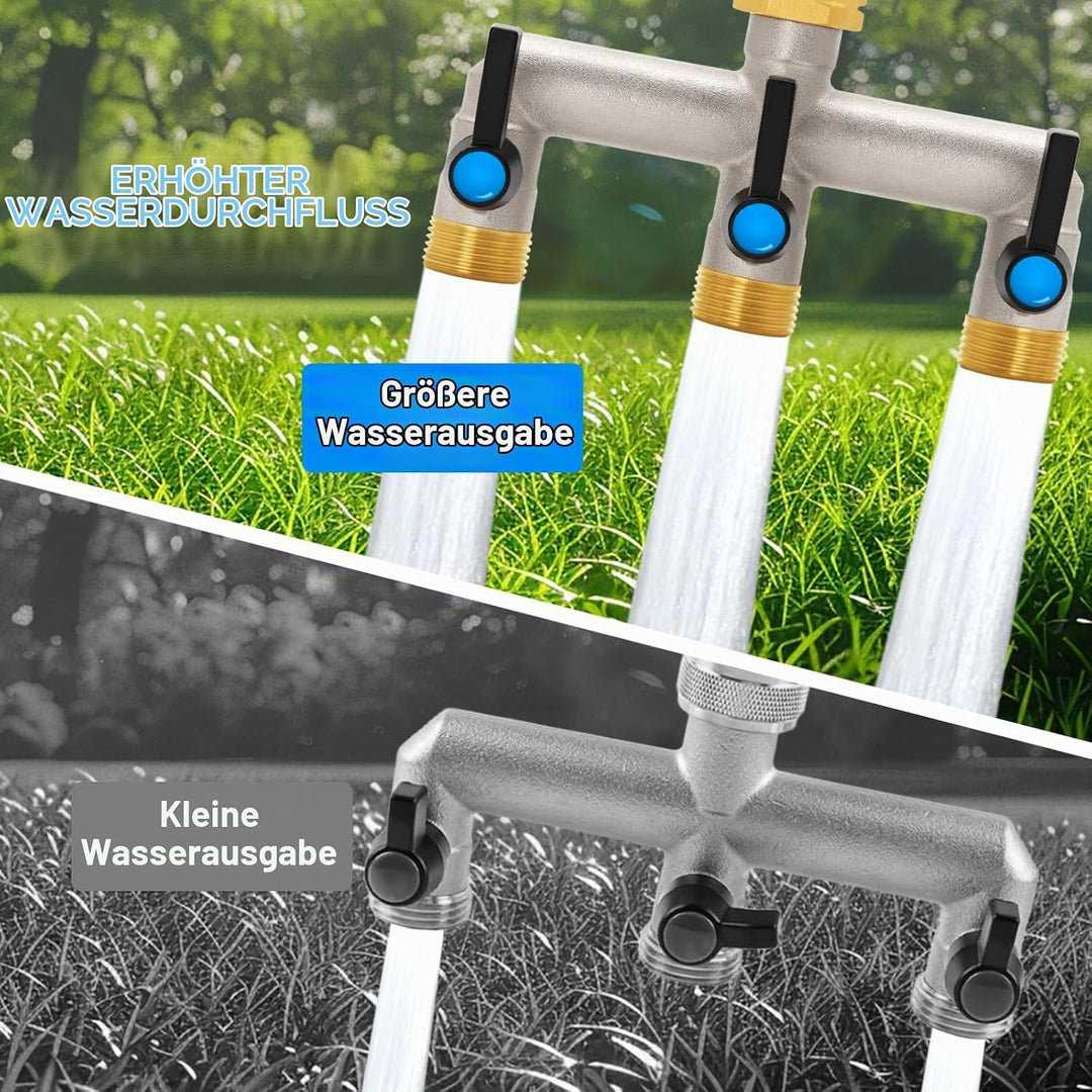 3-Wege Verteiler [Grosser Durchfluss], 3/4 Zoll Wasserhahn Wasserverteiler aus Vernickeltem Messing,