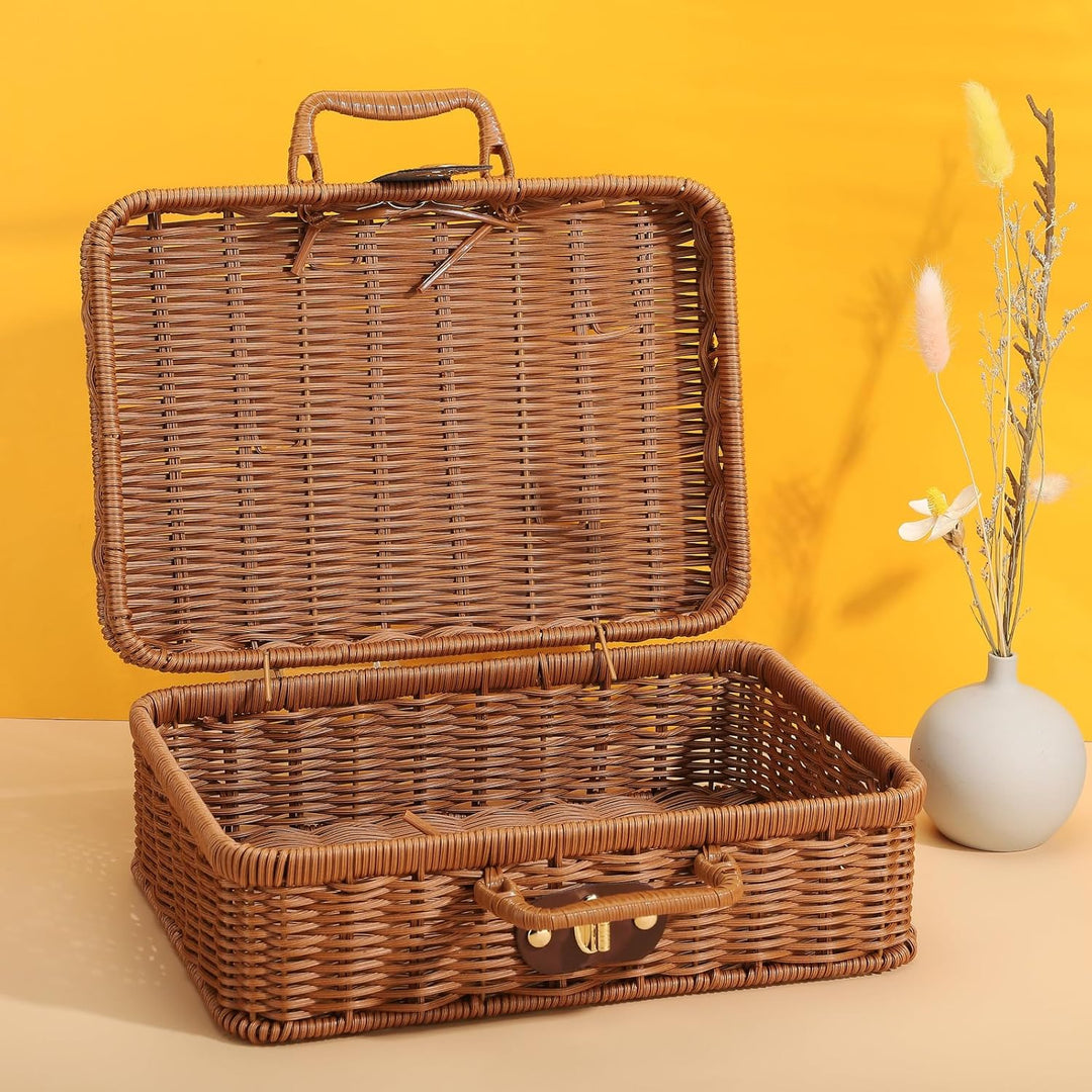 BEIJIALY Weiden-Picknickkorb, Retro-Weidenkorb, Rattan-Koffer, Aufbewahrungskorb, Gewebter Korbgefle