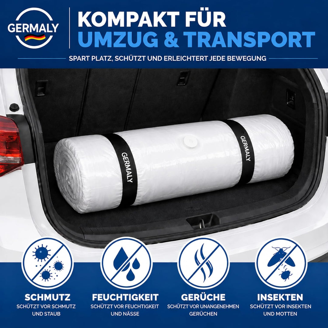 Matratzen Vakuumbeutel 220x240 cm für Einzelmatratzen bis 230x210 cm mit Kompressionsgurten & Ventil