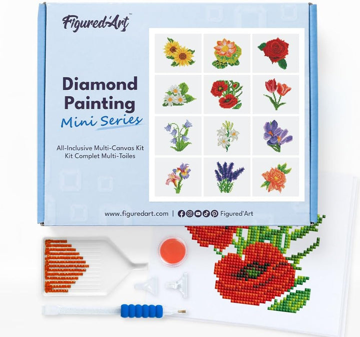 Figured'Art Mini Serie Diamond Painting Erwachsene - Blumen - Premium-Box mit 12 Stück 15x18 cm 5D B
