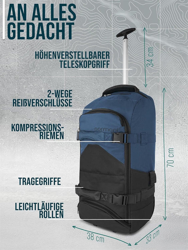 normani Reisetasche Trolley mit Rucksackfunktion 90 Liter - Backpacker mit Frontloader praktischer R