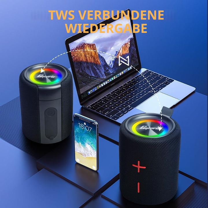 CYBORIS 2-in-1 Tragbarer 40W Dual Bluetooth Lautsprecher, Wasserdichter Musikbox V5.3 mit Tiefem Bas