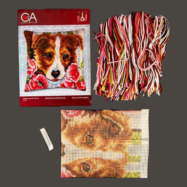 Collection D'Art Lassie - Hund Kreuzstichkissen, Baumwolle, Mehrfarbig, 40x40cm Lassie., Lassie.