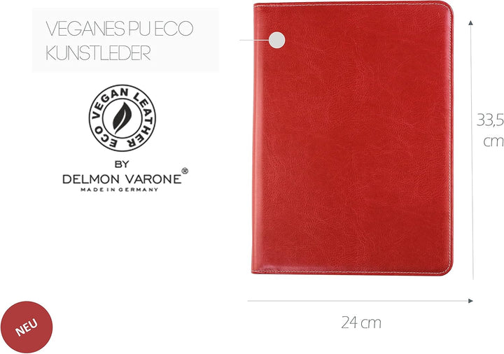 DELMON VARONE - Tablet Schreibmappe mit Reissverschluss inkl. Notizblock DIN A4 aus veganem Eco Kuns