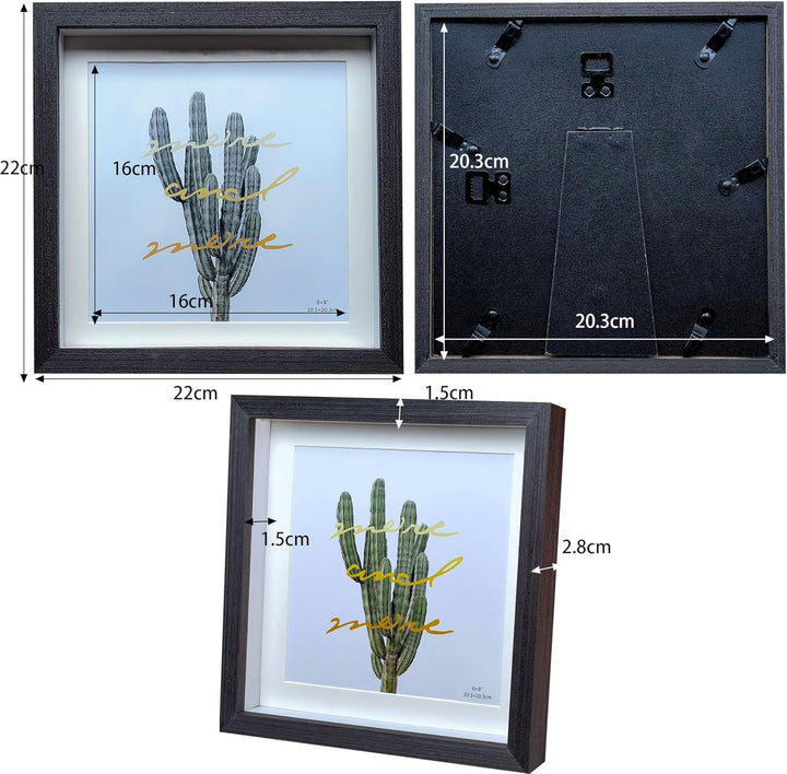 3D-Bilderrahmen zum Befüllen Bilderrahmen 20x20cm Schwarz Objektrahmen 3er Pack Rahmen aus Massivhol