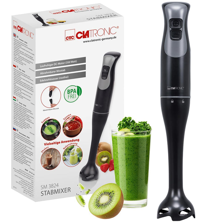 Clatronic® Stabmixer für Smoothies Shakes Suppen | Turbo-Funktion | 350W Pürierstab | Edelstahlmesse