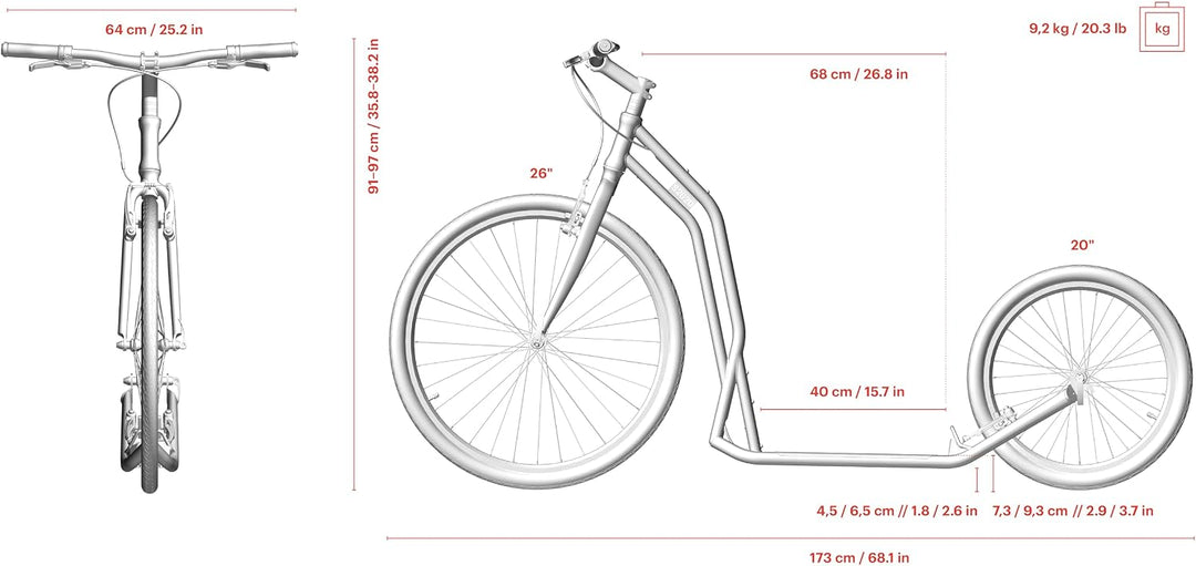 Yedoo S2620 Tretroller - bis 130 kg, Kickscooter mit Luftreifen 26/20 - Roller Scooter für Erwachsen