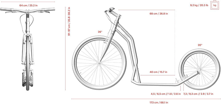Yedoo S2620 Tretroller - bis 130 kg, Kickscooter mit Luftreifen 26/20 - Roller Scooter für Erwachsen