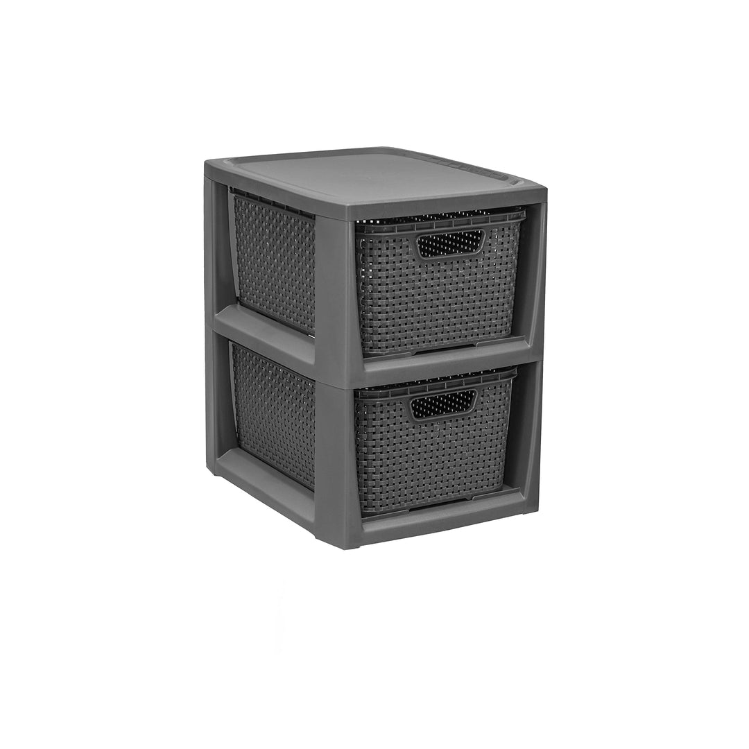 BranQ - Home essential 100% recycelt Kunststoff PP, Ökologisch, Regal in Rattan Design, Anthrazit, 2