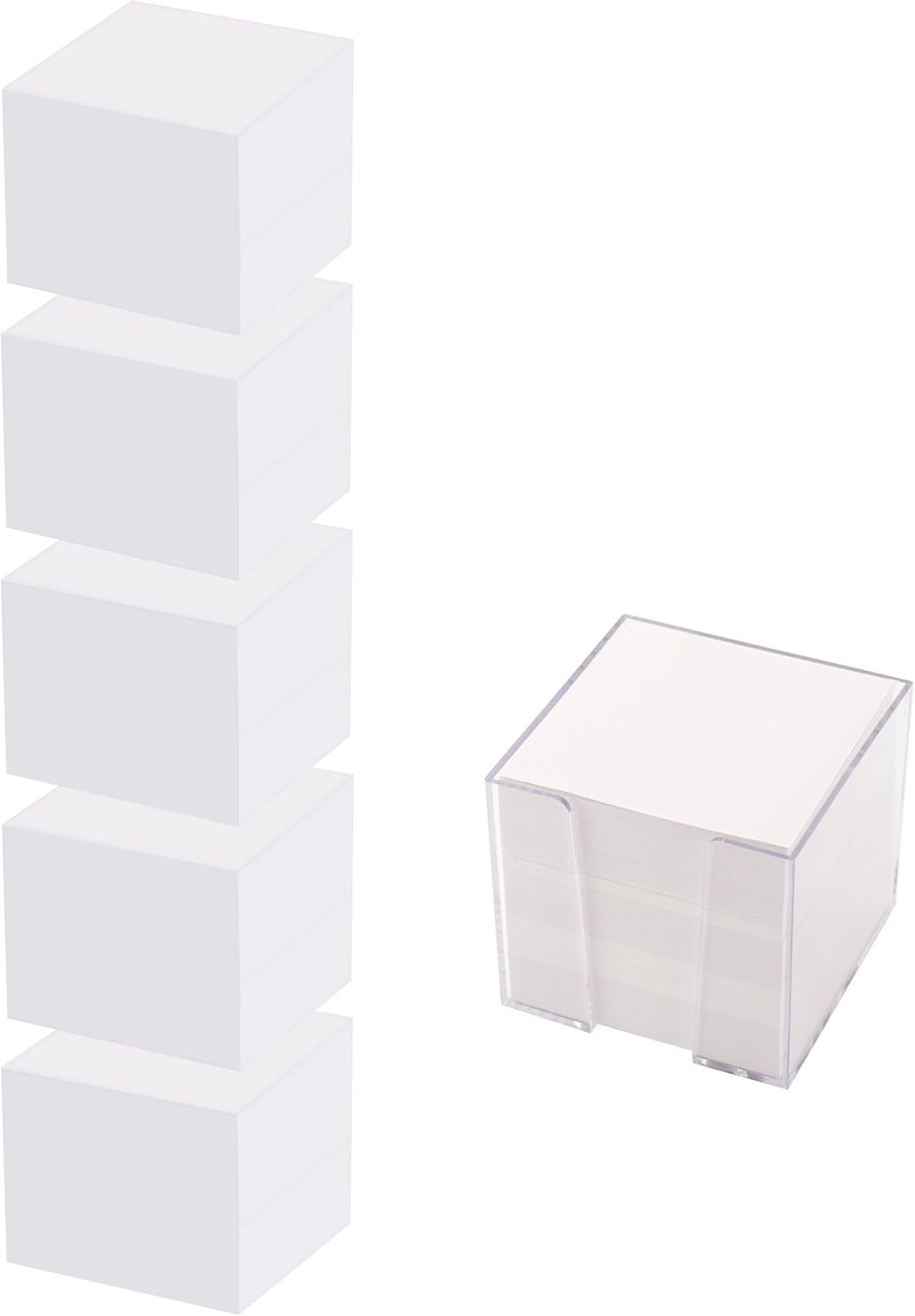 D.RECT Zettelbox Zettelkasten Kunststoff, 85x85x80mm circa700blatt, Weissgefüllt, 6 Stück Ersatzpapi