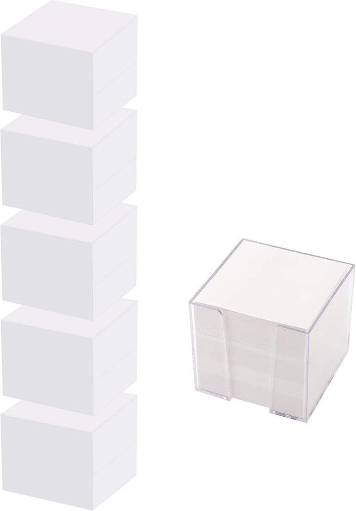 D.RECT Zettelbox Zettelkasten Kunststoff, 85x85x80mm circa700blatt, Weissgefüllt, 6 Stück Ersatzpapi