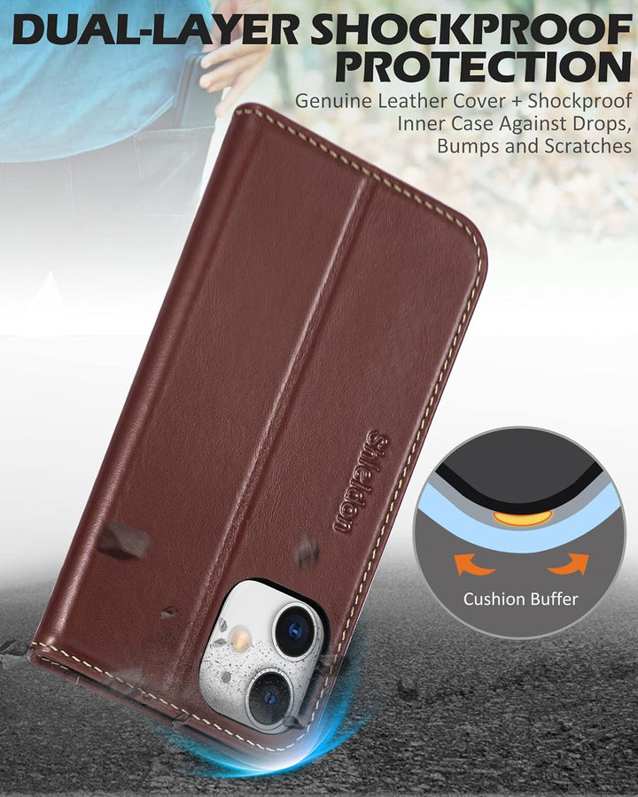 SHIELDON Hülle für iPhone 12 /iPhone 12 Pro Schutzhülle [Echtleder] [RFID-Sperre] [Lifetime Garantie