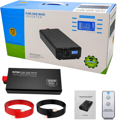 DATOUBOSS Wechselrichter 24V auf 230V Reiner Sinus mit 1 EU Steckdose & USB-Port-inkl& LCD Anzeige S
