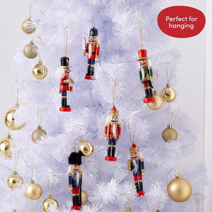 THE TWIDDLERS 6 Traditionelle Weihnachts Nussknacker aus Holz, 13cm - Christbaumschmuck Weihnachtssc