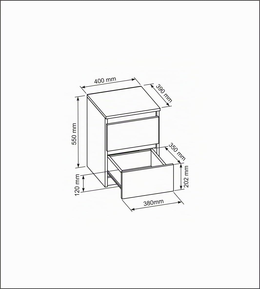 meble masztalerz Nachttisch Weiss Matt 2 Schubladen 40 cm Nachtkommode, grifflose Schubladen, Nachts