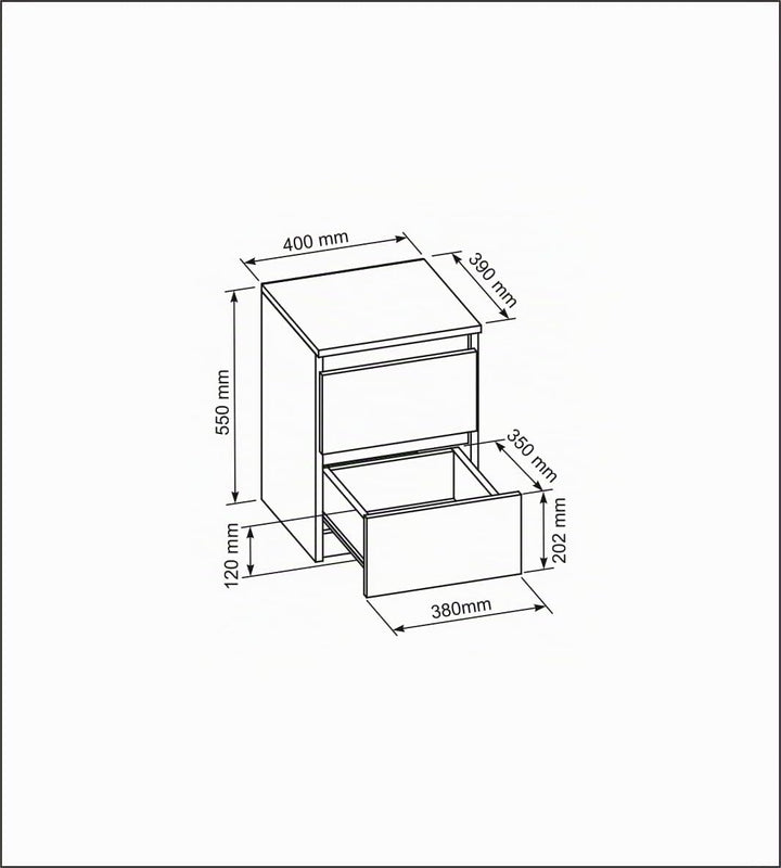 meble masztalerz Nachttisch Weiss Matt 2 Schubladen 40 cm Nachtkommode, grifflose Schubladen, Nachts