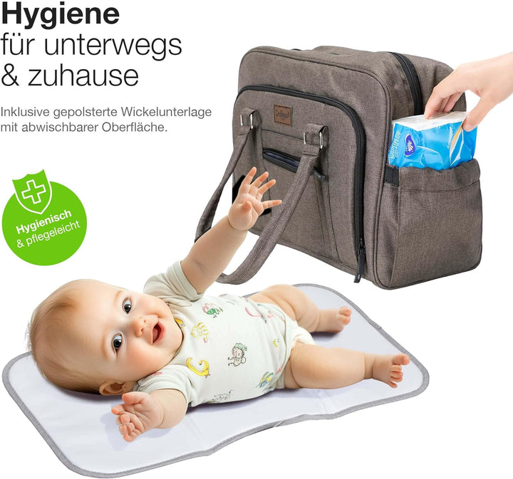 Daliya ALPINO PURE Wickeltasche 30L – 17 Fächer, Grosse Baby-Tasche mit Wickelunterlage, Thermofäche