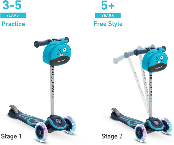 smarTrike Scooter by Scooter - Kinderroller T3 Kinderscooter mit LED-Leuchträder und Snacktasche M B