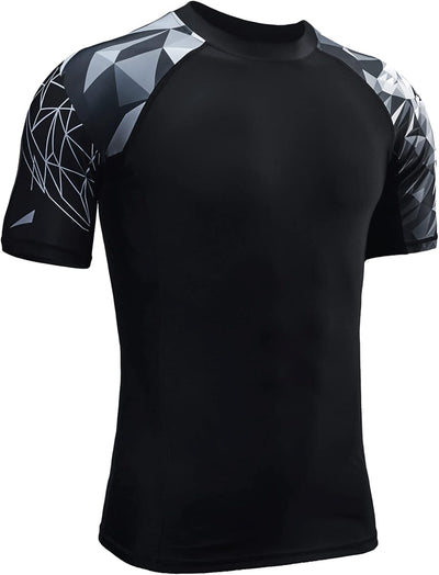 HUGE SPORTS Herren Kurzarm Splice Skins Rashguard Shirt Schwimmshirt Rash Vest für Schwimmen Surfen