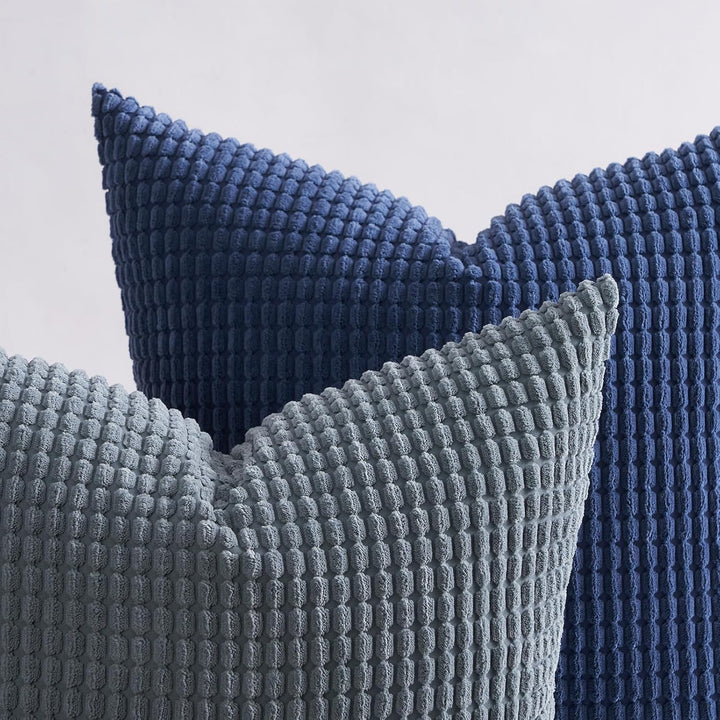Topfinel Kissenbezug 45x45 Blau 4er Set Cord körnig Farbverlauf Kissenbezüge Kissenhülle Dekokissenb