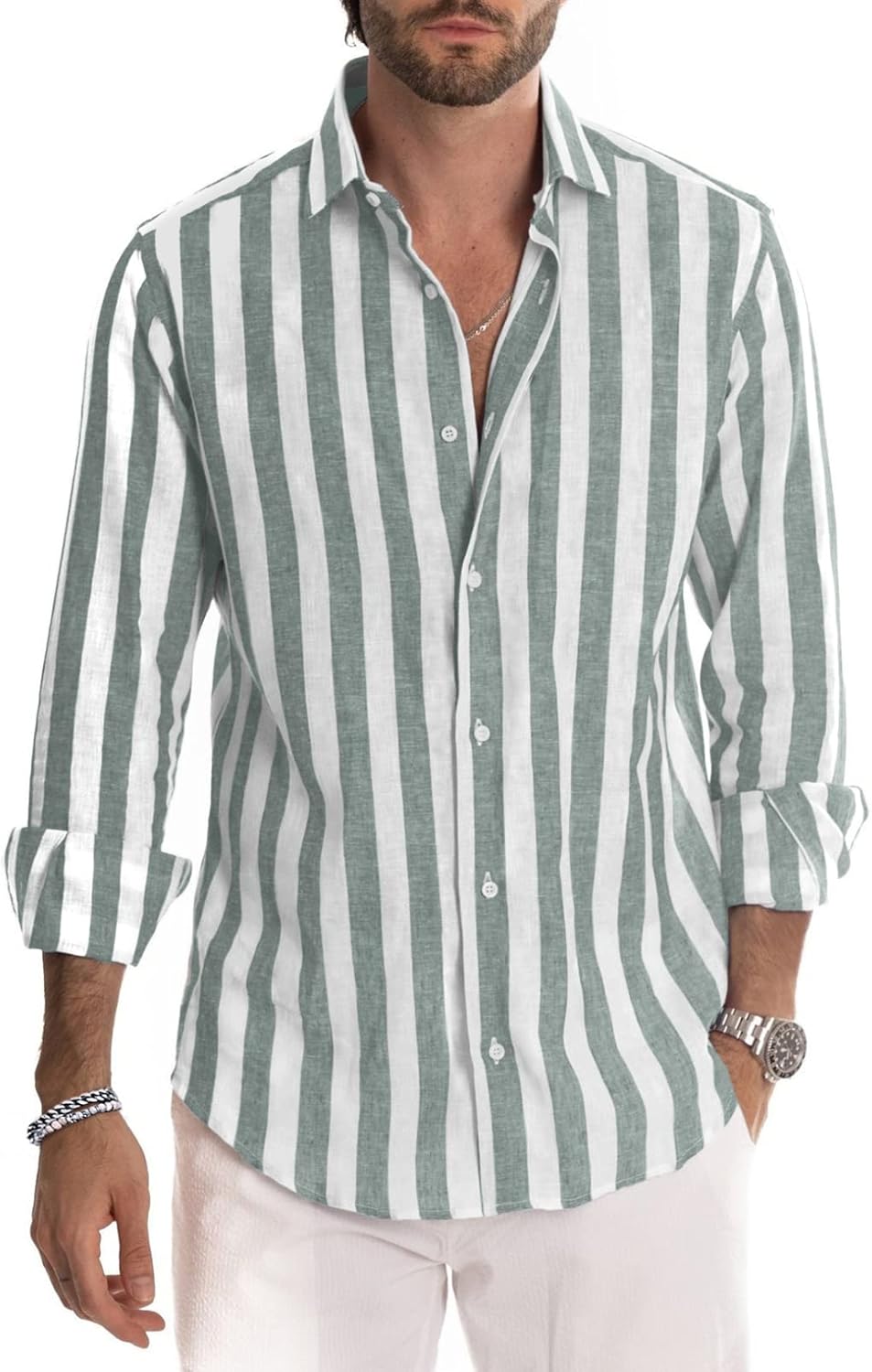 Meilicloth Herren Hemd Langarm Sommer Gestreifte Freizeithemden Casual mit Knöpfen Regular Fit XL B
