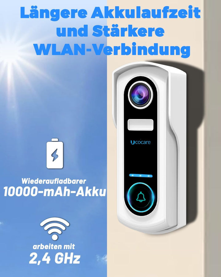 WLAN Video Türklingel mit Kamera, UCOCARE 2K 4MP Video, Nachtsicht, IP67, SD &amp; Cloud Speicher, Video