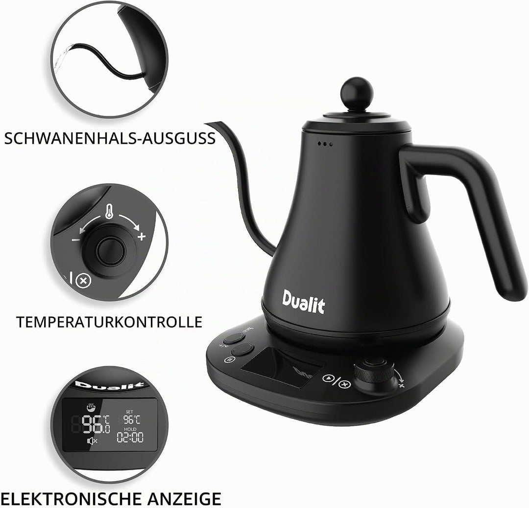 Dualit Wasserkocher Schwanenhals Schnellkochender Electric Kettle (800ml) - Schwarz Matt - Gooseneck