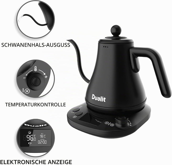 Dualit Wasserkocher Schwanenhals Schnellkochender Electric Kettle (800ml) - Schwarz Matt - Gooseneck