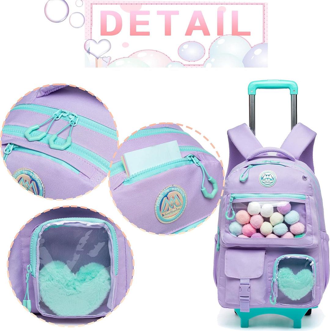 HTgroce Lila Süsser Kinder Trolley Rucksack Schultasche Schulranzen Mädchen schultrolleys Schulrucks