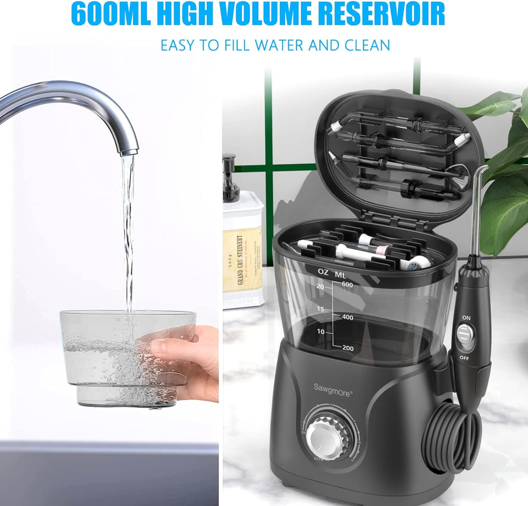 Sawgmore Elektrische Munddusche mit 10 Druckstufen und 8 Düsen，Professional Waterflosser für Zanrein