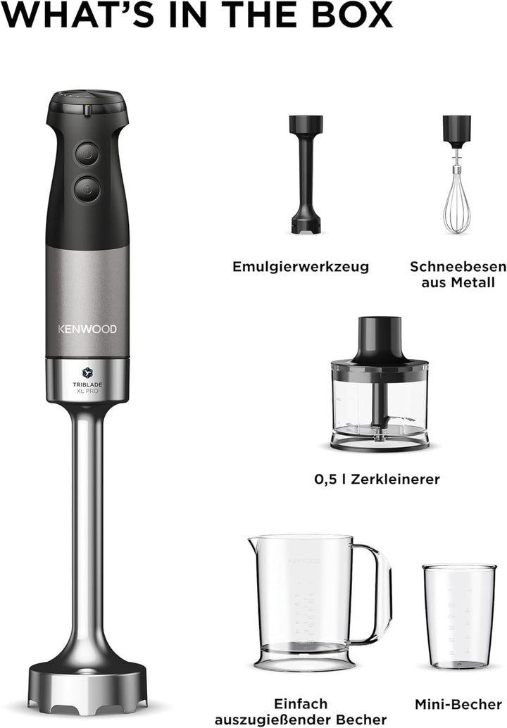 Kenwood Triblade XL Pro Stabmixer HBM80.322BK, 1200W, variable Geschwindigkeiten, Edelstahl(Pürierfu