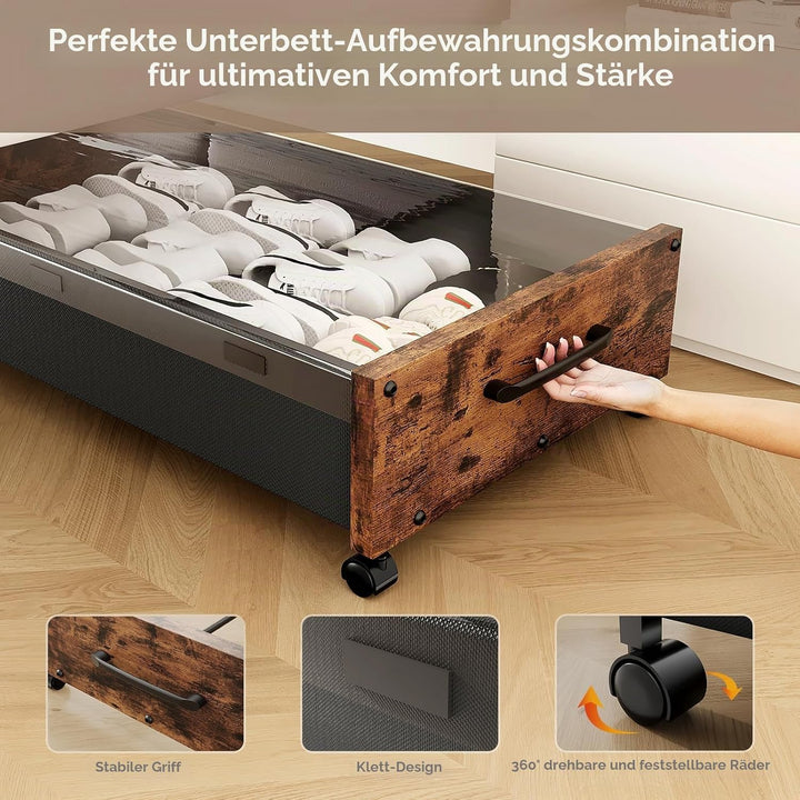 Unterbett-Aufbewahrung mit Rollen, Holz-Aufbewahrungsbehälter Extra Gross Unterbett-Schuh-Organizer,