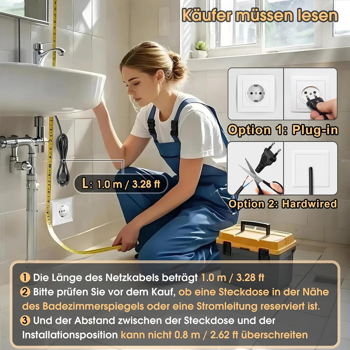 Rund Badezimmer Wandspiegel mit LED Beleuchtung, 80cm | Spiegel mit Linienmuster Licht, Touch Schalt