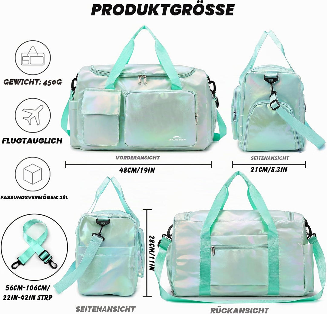 ZIOISNM Sporttasche Damen mit Schuhfach und Nassfach, Reisetasche Damen Glitzer Gym Bag saunatasche