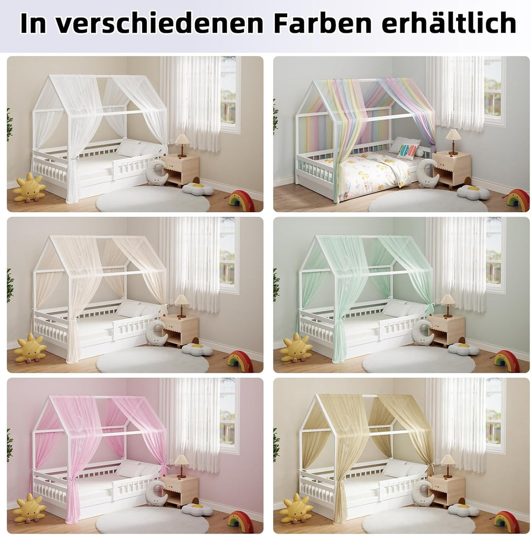 GFCC Betthimmel aus Tüll für Kinder, 2 Stück Hausbett Himmel Set 135x350cm, Leichter & Geruchsneutra
