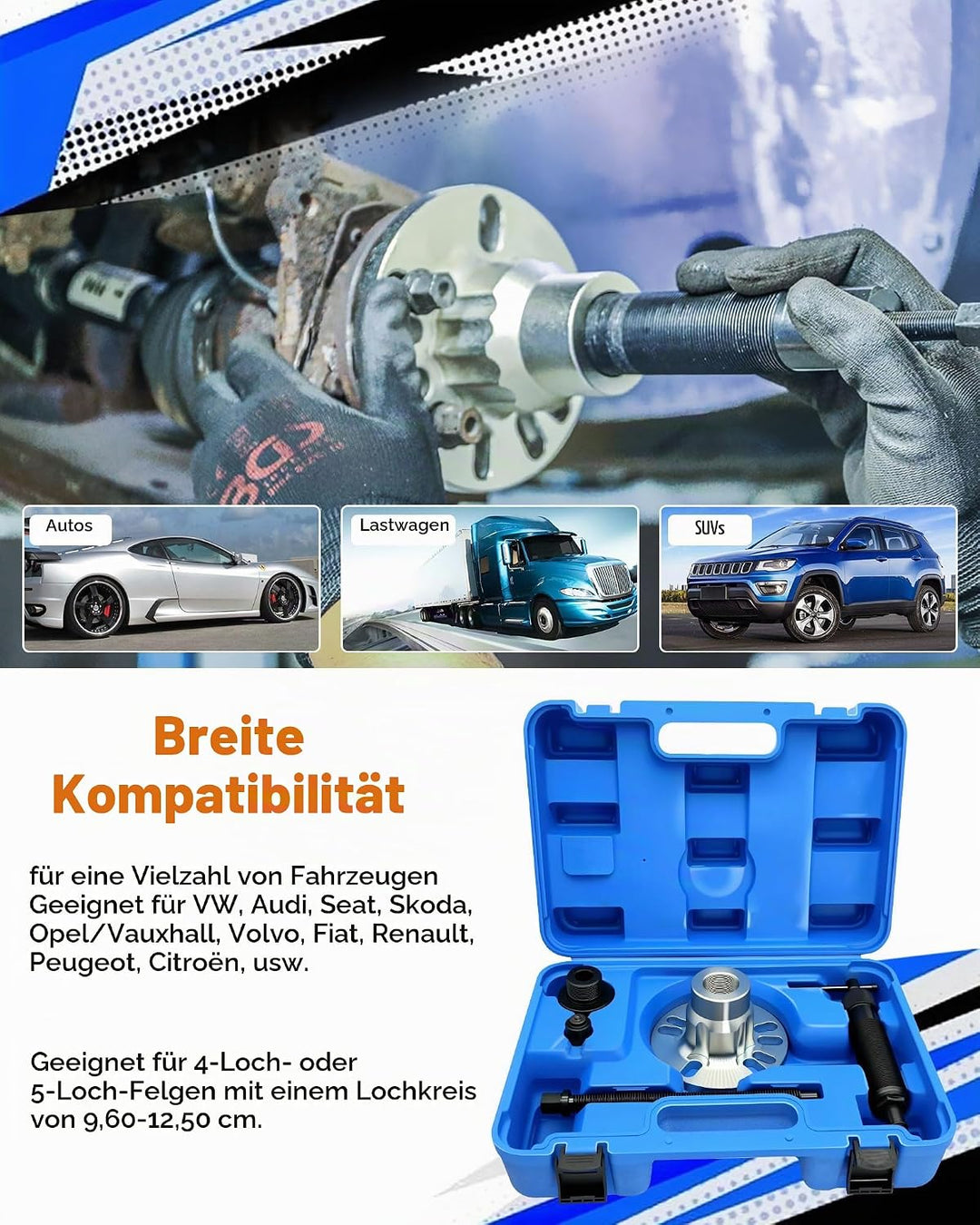 Wvoillty 12T Hydraulischer Radnaben Abzieher Profi-Set, Universell für 4/5-Loch Felgen (96-125mm), A