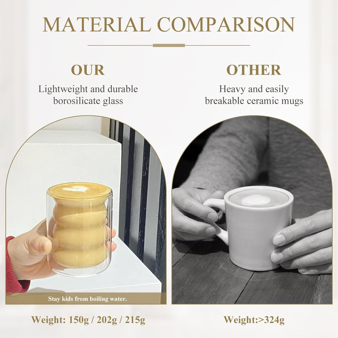 CPROSP Doppelwandige Kaffee Gläser, 6tlg 350ml Thermogläser Latte Macchiato, Isolierte, Cappuccino,