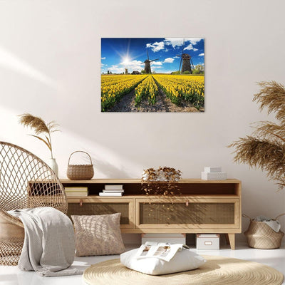 Bilder auf Leinwand Tulpen Windmühle Wiese Landschaft Leinwandbild 70x50cm Wandbilder Dekoration Woh