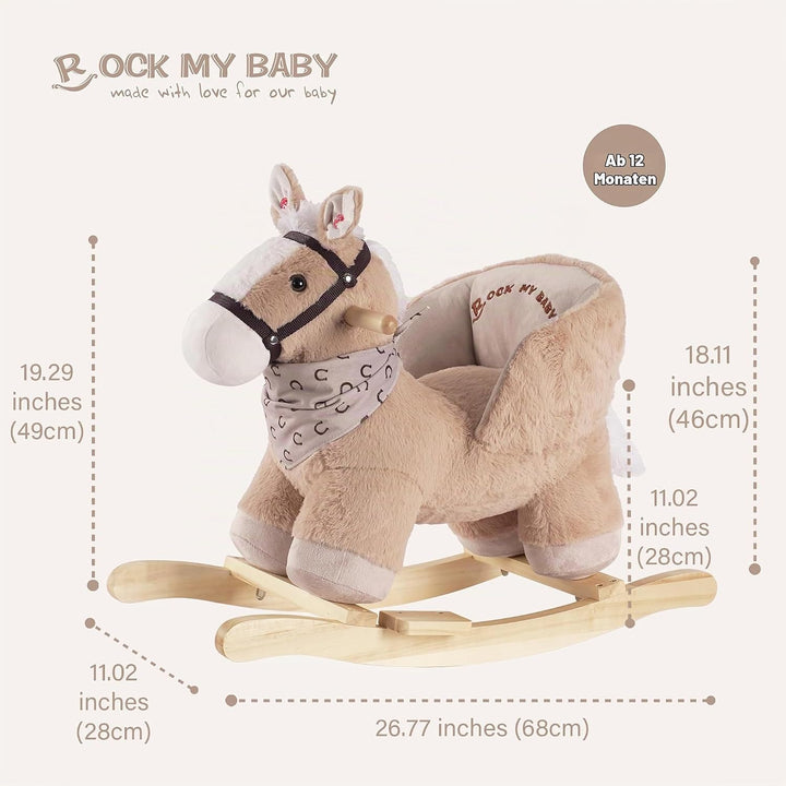 Plüsch Rocking Horse -Schaukelpferd Schaukeltier Schaukelspielzeug，TIC、CPC Zertifizierung Karamell,