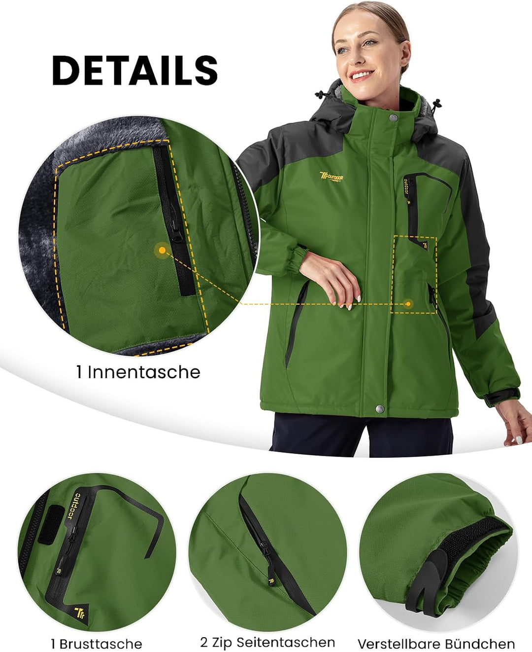donhobo Damen Jacken Fleecejacke Winterjacke Wasserdicht Atmungsaktiv Verdickt Warm Winddicht Softsh