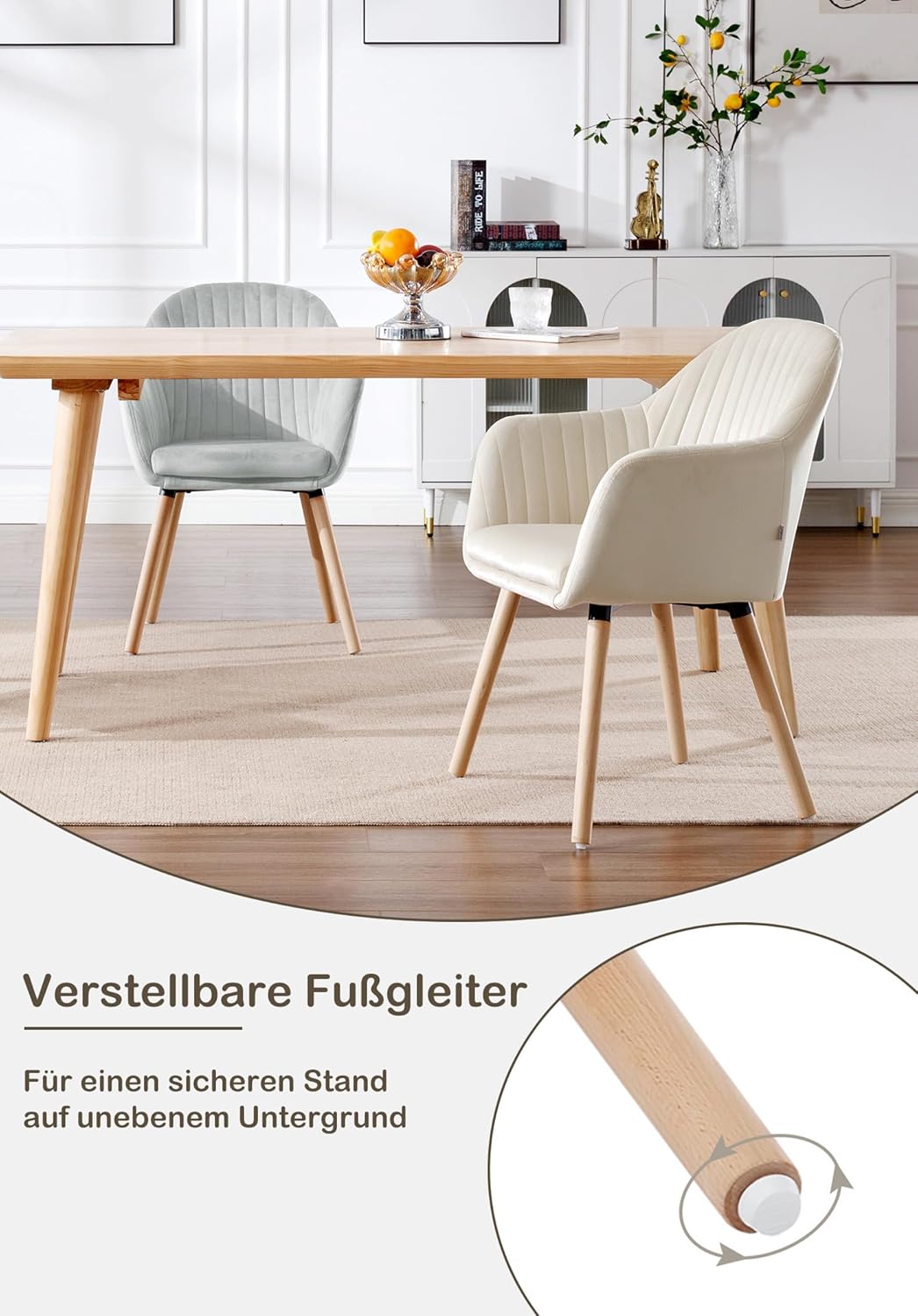WOLTU 1x Esszimmerstühle Küchenstuhl Polsterstuhl Wohnzimmerstuhl Design Stuhl mit Armlehne Samt Mas