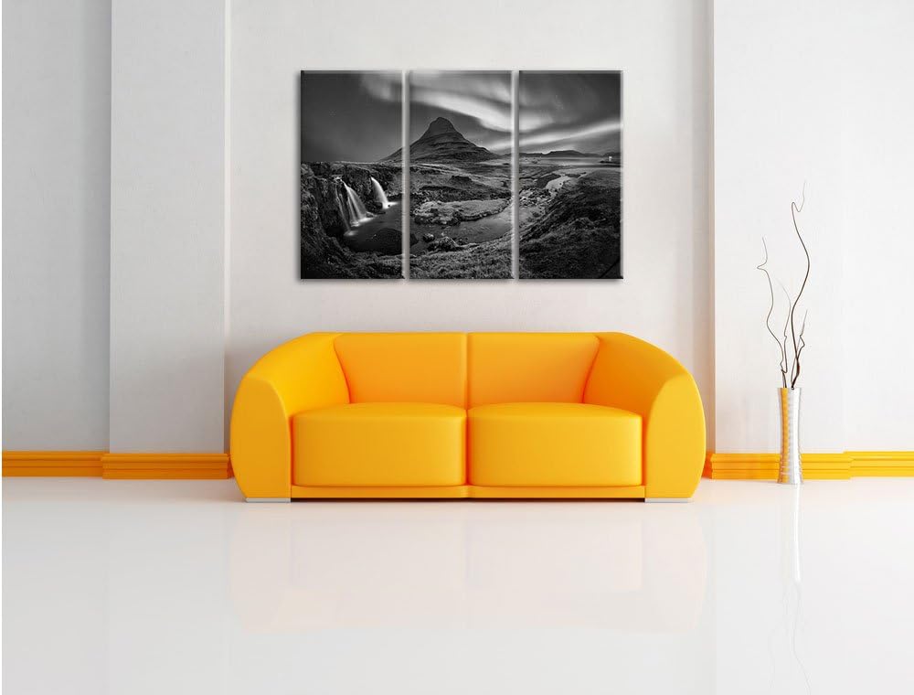 Pixxprint Kirkjufell Wasserfall als Leinwandbild 3 teilig/Grösse: 3 Teilig (120x80) / Wandbild/Kunst