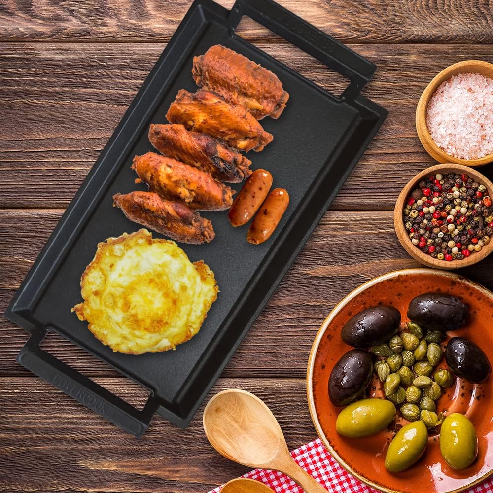 COVERCOOK Grillpfanne aus Gusseisen, Grillpfanne, Rechteckiger Grill, 43 x 23 cm, Flache Grillplatte