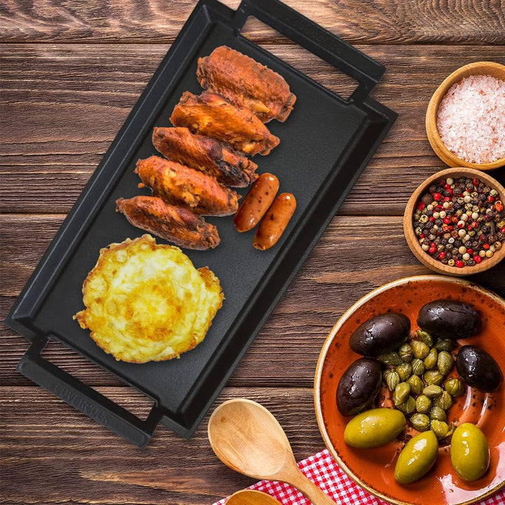 COVERCOOK Grillpfanne aus Gusseisen, Grillpfanne, Rechteckiger Grill, 43 x 23 cm, Flache Grillplatte